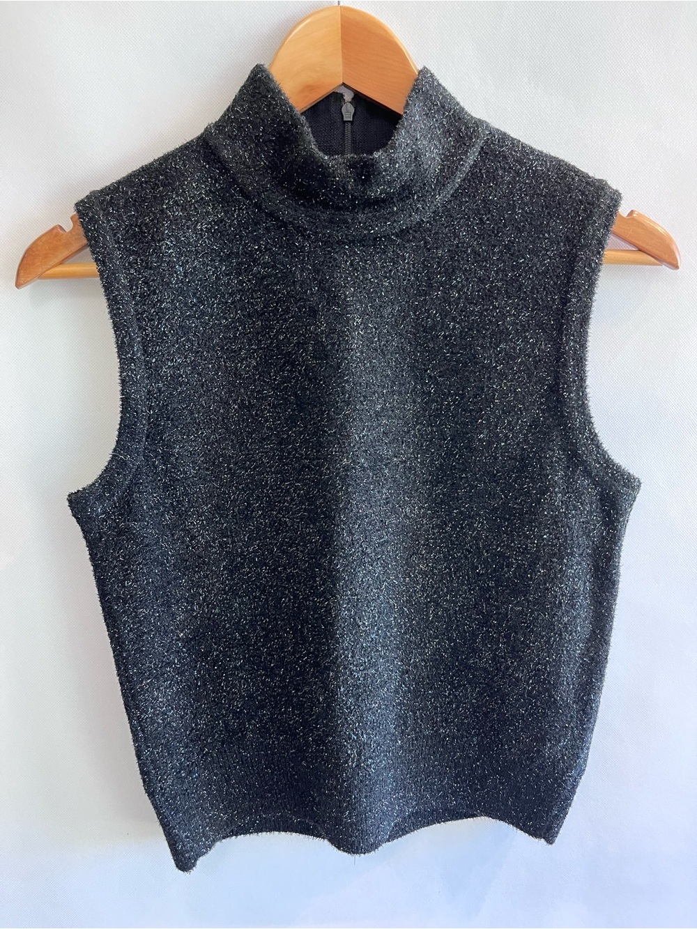 St. John Collection Black Shimmer Metallic Mock Neck Sleeveless Top